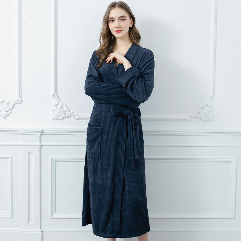 

2021 New Autumn Sleepwear Oversized Female Bathrobes Solid v Long Sleeve Cleavage with Loose Stripes Ladies Shirts Bdkb, Navy blue men