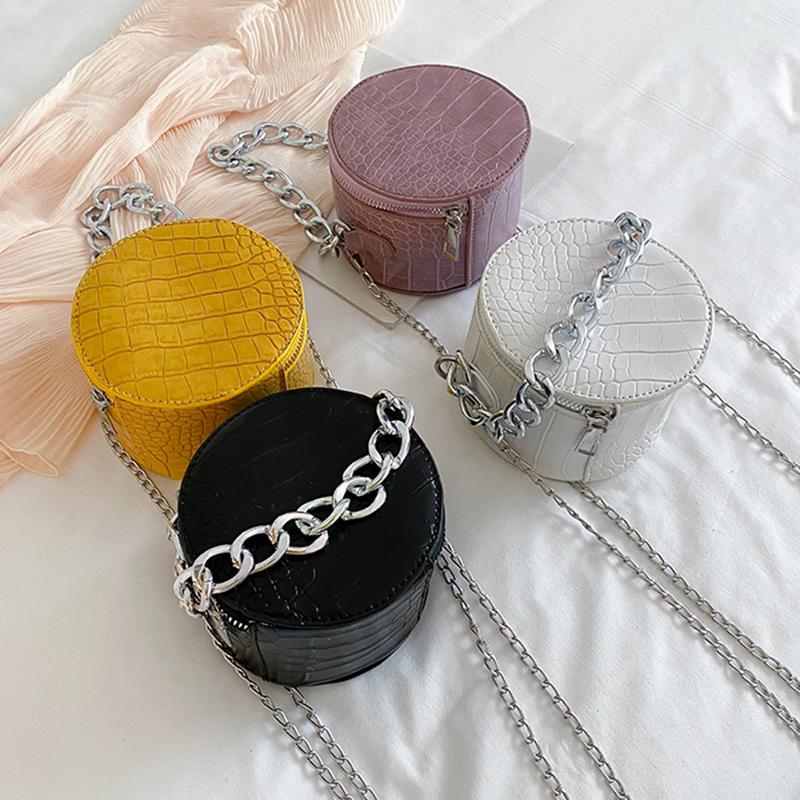 

Fashion Women Crocodile Shopping Shoulder Bag Lady Casual Bag Messenger Handbag Cute Purple Mini Leather Circular Female Bags, Black