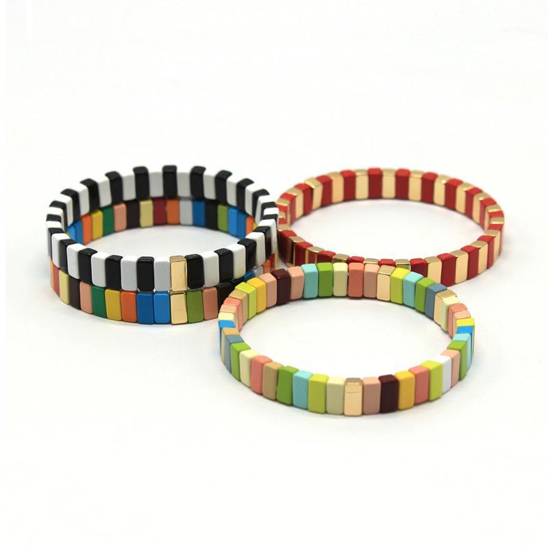 

Handmade Bohemian Metal Painted Bracelets Enamel Rainbow Tile Bracelets/bangles Fashion Beaded Bracelets/Bangles For Women/Men1