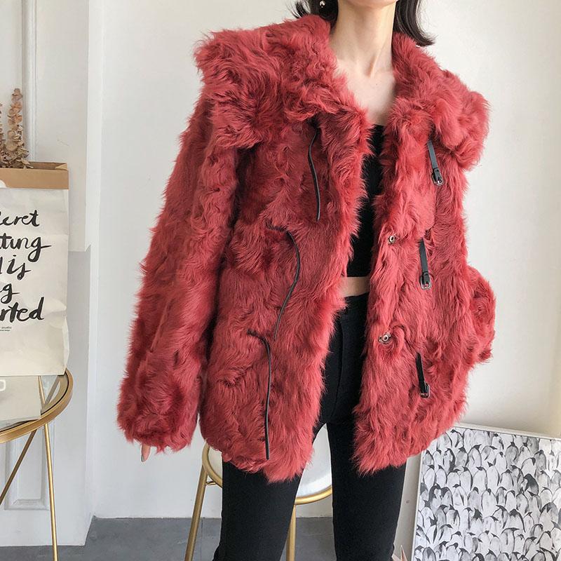 

Female Real Fur Coat Winter Jacket Women Clothes 2020 Korean Sheep Shearing Coats Vintage 100% Wool Fur Tops Jacket Hiver LW2086, Khaki