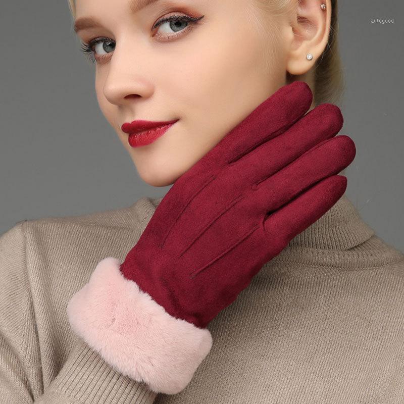 

Five Fingers Gloves Winter Female Thicken Cotton Warm Suede Leather Cute Students Plus Velvet Cold Protection Touchscreen Woman FXG591