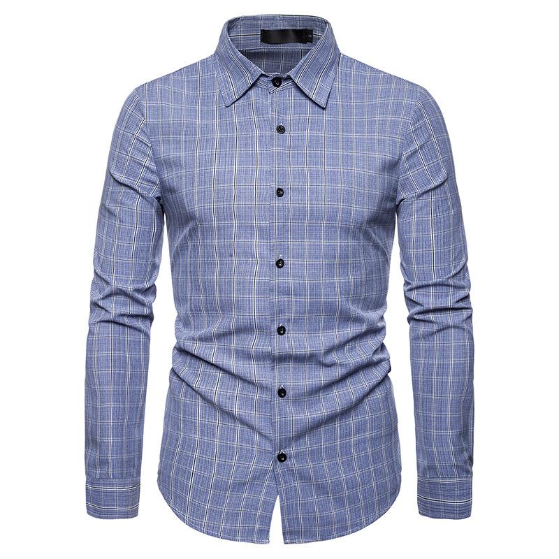 

Men' business multi-plaid casual long-sleeved shirt, Blue