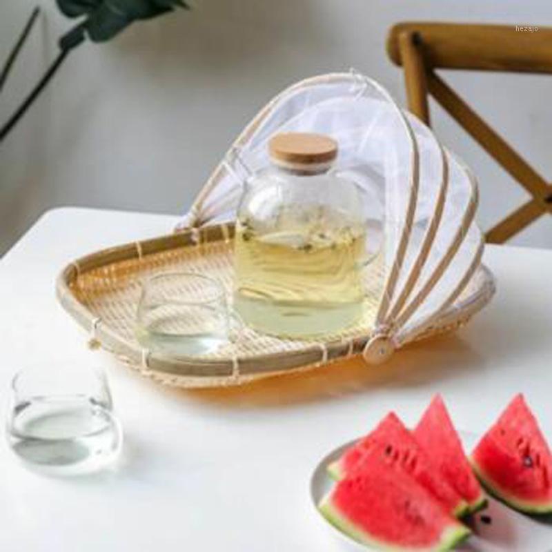

Handmade Woven Bug Proof Basket Dustproof Picnic Basket Fruit Vegetable Bread Cover Wicker with Gauze1