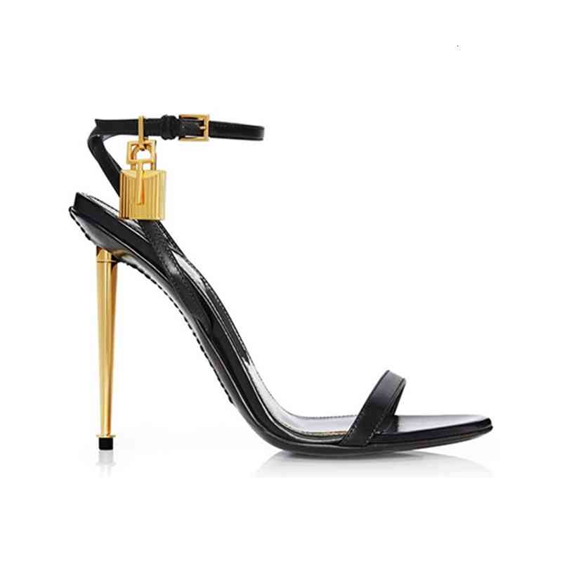 

Sandals Summer Fashion Runway Shoes Woman Sexy Open Toe Padlock Sandalia Feminina Mentallic Stiletto High Heels Ankle Strap Women Plus Size TZ49, 2# shoe box
