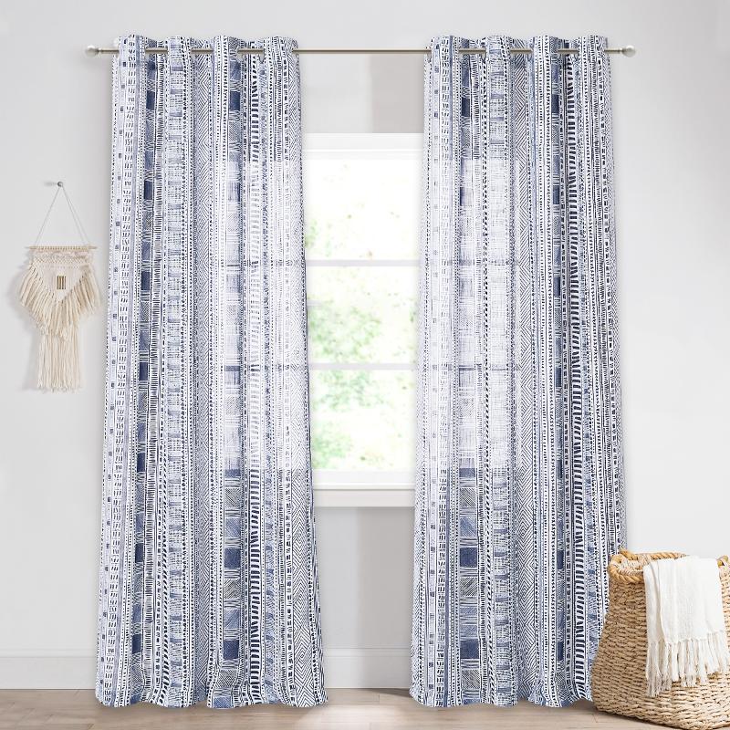 

NICETOWN 1PC Linen Sheer Patterned Curtains Geometric Print Boho Curtains Farmhouse Decorative Semi Sheer Privacy Curtain Panels, Grey