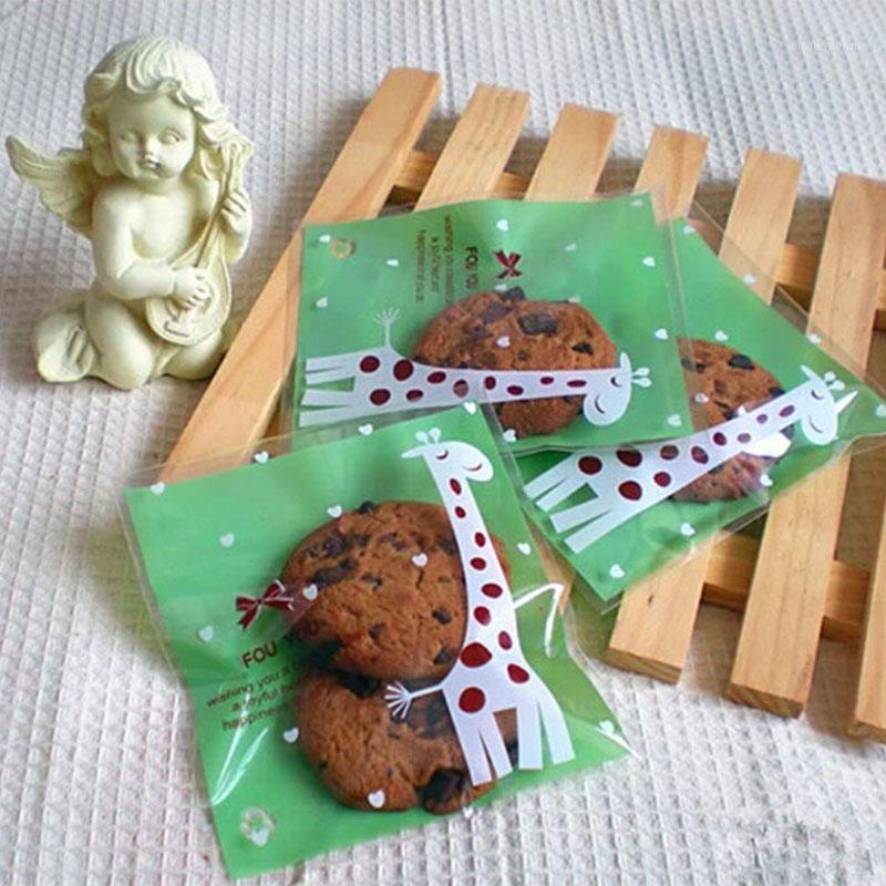 

100 Pcs 2 Colors Rose Red Green Giraffe Plastic Wedding Candy Chocolate Soap Gift Plastic Bags Biscuits Cookie Baking Packing1