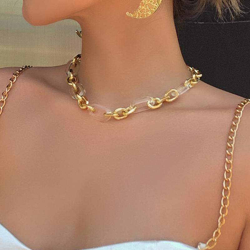 

YAAYOO Popular Trendy Gold Chokers Metal High-end Atmosphere Necklaces Acrylic Link Chain Good Friends Friendship Jewelry Gift