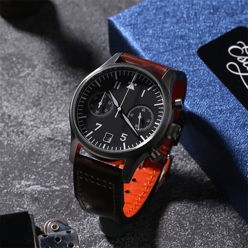 

Escapement TimeQuartz 6S21 Movement Pilot Flieger Chronograph Watch Black Dial and 40mm Case Waterproof 50M 220225