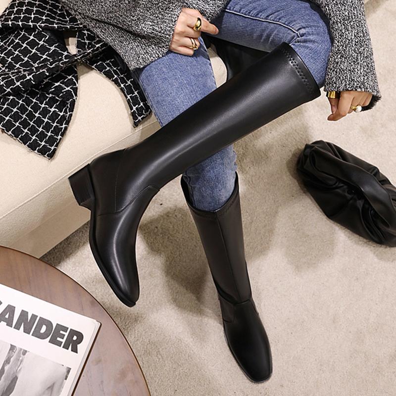 

2020 Plus Size Fashion Women Black Block High Heels Thigh High Boots Winter Long Boots Square Toe Knee Knight Shoes