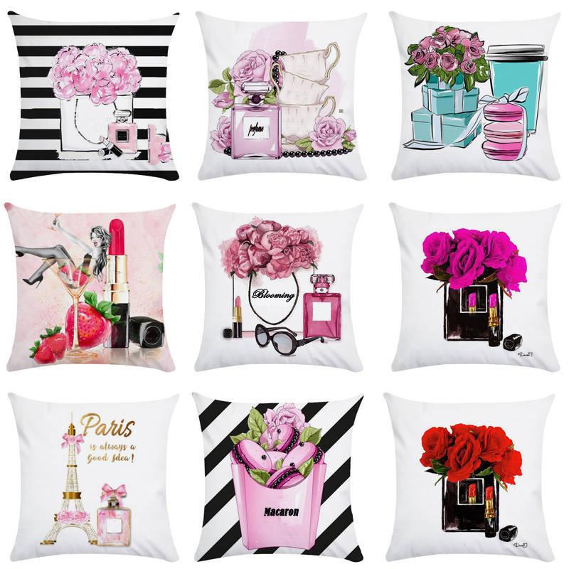

Home Decoration 45*45cm Cushion Cover Flowers Perfume Bottles Super Soft Cushion Cover For Sofa Pillow Case Cojines Pillow