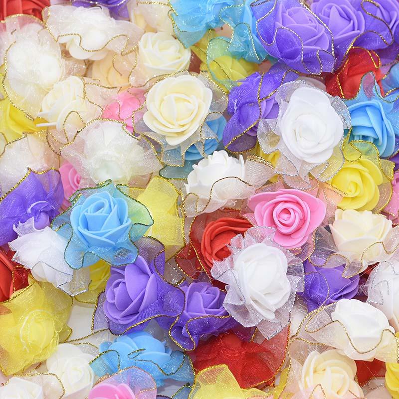 

50Pcs 4cm Lace Foam Rose Artificial Flower Heads for Wedding Decoration DIY Wreath Head Flowers Gift Scrapbooking Crafts, F07