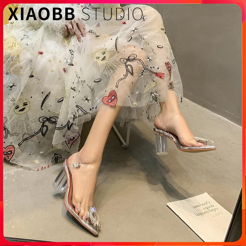 

Crystal Chunky Heel Sexy Lady Sandal Woman Sandal Rhinestone New Design Fashion High Heel Shoe Fashion Free Ship PVC, Clear