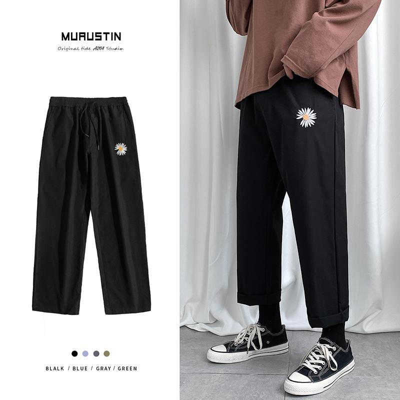 

5XL Male Sweatpants Joggers Summer Japanese Mens Wide Leg Pants Plus Size Men Flower Harajuku Streetwear Harem Pants XXXXXL, Black straight pants