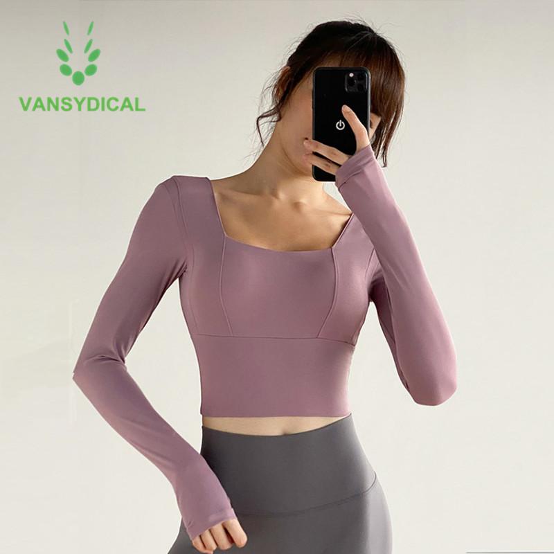 

2021 Sports Workout Gym Cropped Tops Women Yoga Shirts Long Sleeve Quick Dry Running Fitness Home Training T-shirts with Padded, Purple fbf201232