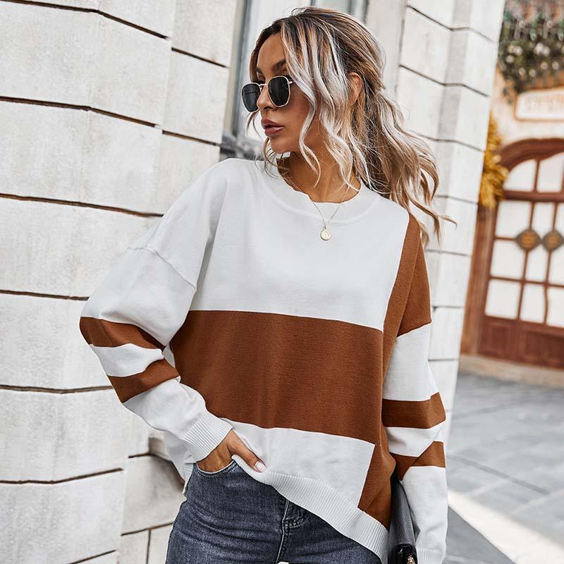 

Fashion Patchwork Women Sweater Casual Loose Long Sleeve Spring Autumn Female Pullovers W647