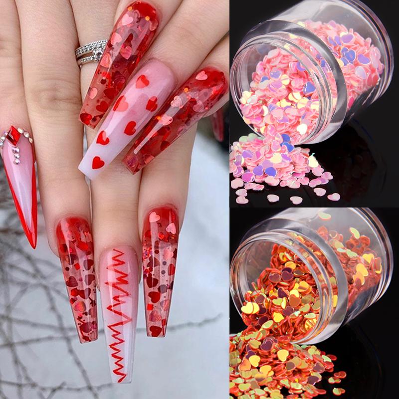 

Sweet Love Heart Nail Glitter Sequins 3D Shining Ultrathin Flakes Nail Art Decoration Paillette DIY Tips 3mm Slices Accessories