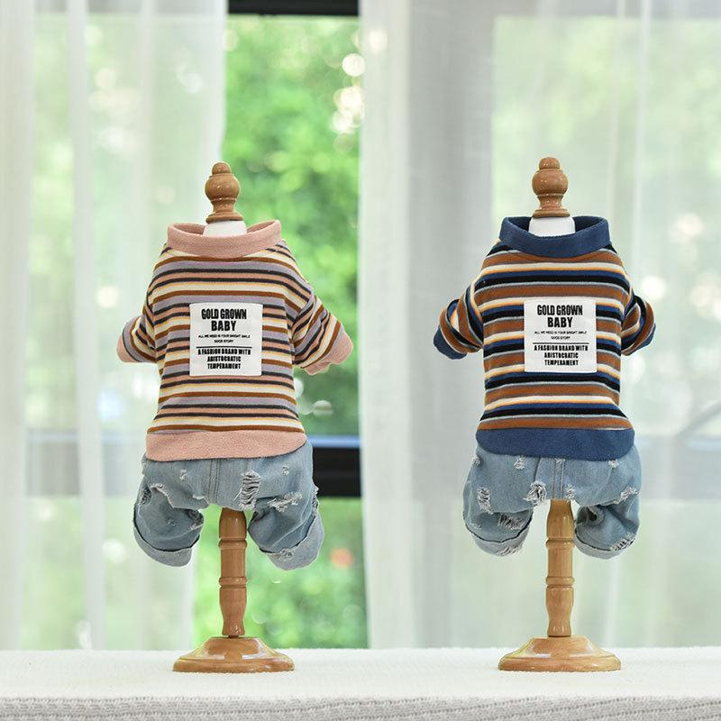 

Striped Design Pink Blue Colors Warm Four Legs Cotton Padded Super Warm and Comfortable Dog Clothes for Autumn and Winter Pets