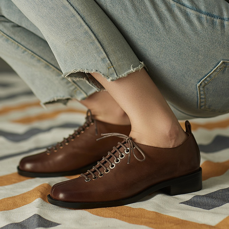 

2021 High-quality Craftsmanship Woman Retro-autumn Pumps New Genuine Corss-tied Lady of the Office Shoes Women Heels Down 1IC3, Brown.