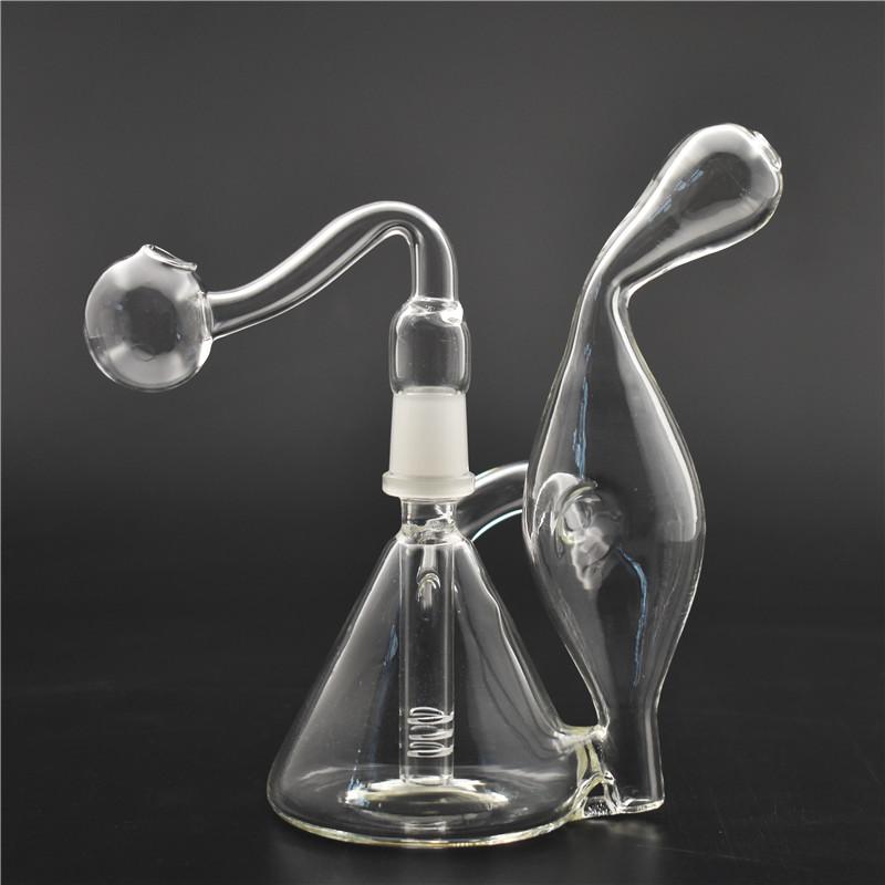 

Mini 14mm male Glass Bongs Recycler Oil Rigs Heady Glass beaker Bongs Smoke Pipes Hookahs Shisha with glass oil burner pipe 1pcs