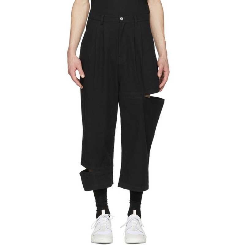 

2020 Broken Sewing 24-46 Goods Hole Holes Occasional Men's Spring Summer Wide Legs Loose Pants Cabide More Size Men 9z62, Black
