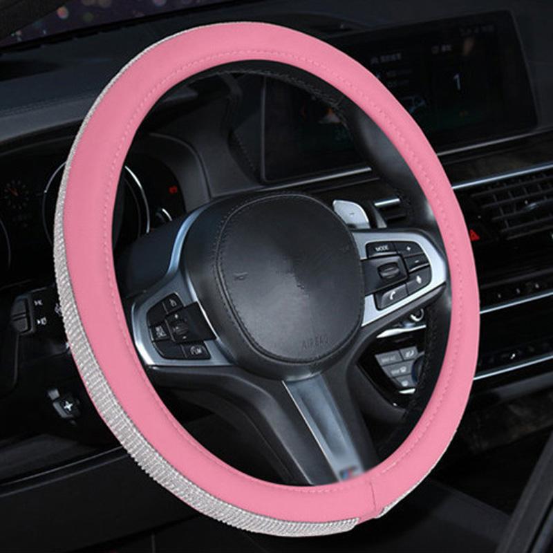 

Classic Stylish Full Rhinestone Imitation Leather Car Steering Wheel Cover 38cm