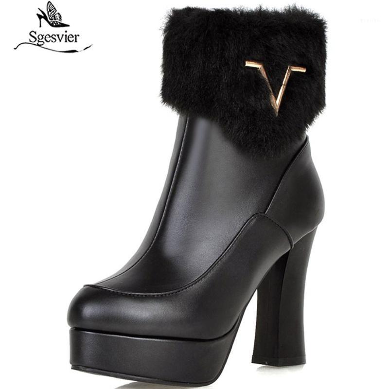 

Sgesvier 2020 Autumn Women Ankle Boots Square High Heel Round Toe Zipper Design Women Motorcycle Ankle Boots Size 33-43 G6561, Black