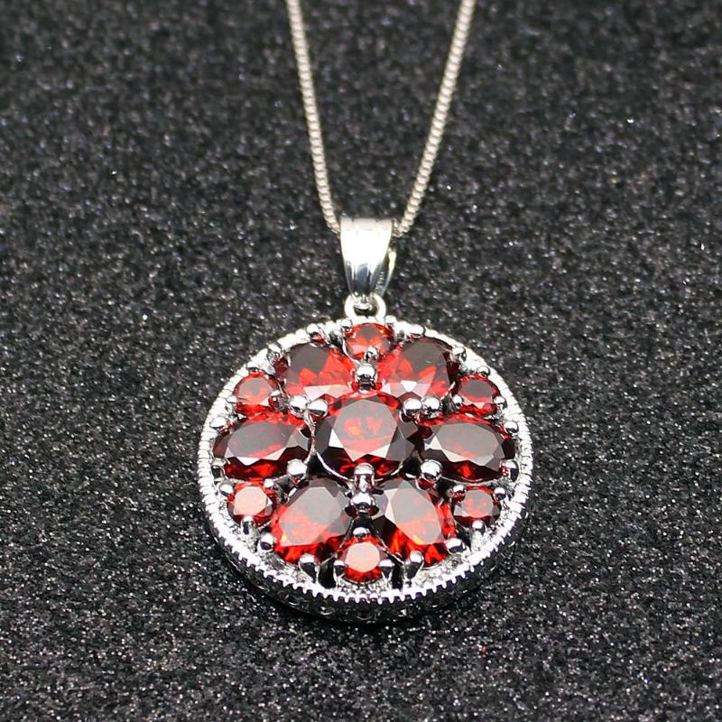 

Beautiful Shiny Red Garnet925 Silver Color Charms Women Pendant Chain Necklace 20 Inch