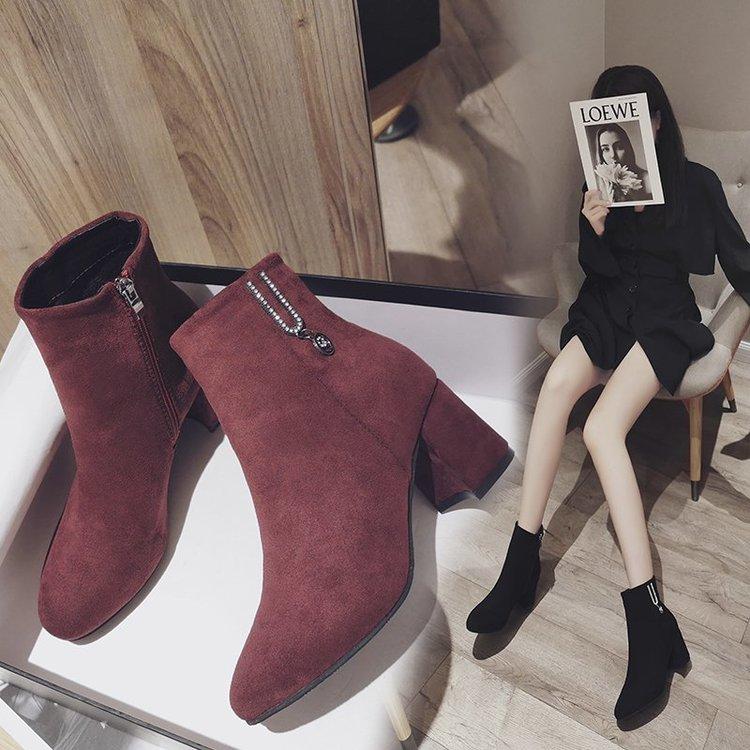 

2020 New Arrival Women High Heel Ankle Boots Suede Leather Women Boots Zip Short Plush Square Heel Black Winter Size35-40