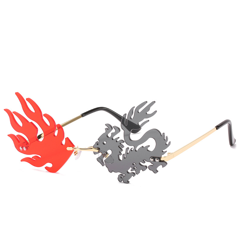 

One piece rimless glasses Chinese style dragon and Phoenix bring prosperity fashion frameless Retro Sunglass Candy Color Eyewears 1621
