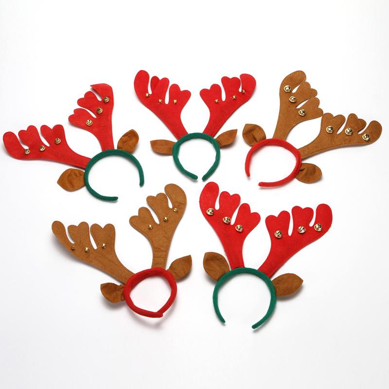 

Non-woven Fabric Elk Antlers Hair Hoops Christmas Decorations For Home Xmas Ear Bell Headbands New Year Hair Accessories