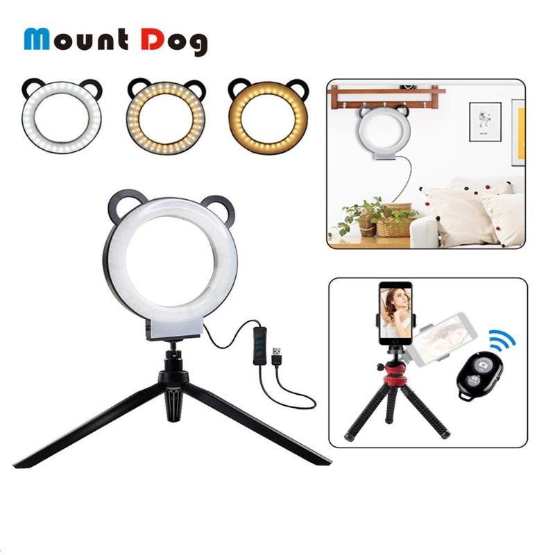 

6 inch Photography Ring lamp LED Selfie Ring Light YouTube Video Live 3200-5500k Camera Light With Phone Holder USB Plug Tripod