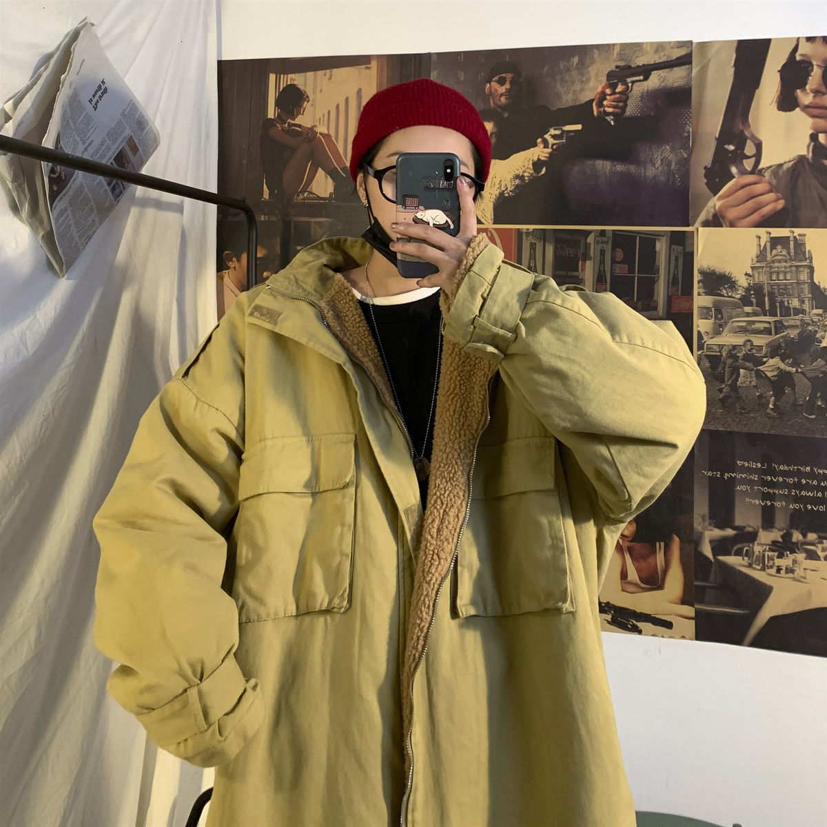 

2021 New Privathinker Winter ArmyGreen Thickened Woman Coats Lamb Wool Oversized Jacket Female Warm Clothing EF3K, Black