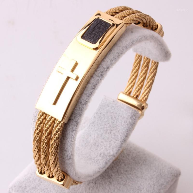 

New Arrive Fashion 316L Stainless Steel Silver Color/Gold Color Cross Design Cable Wire Chain Mens Womens Bracelet Bangle 7.28"1