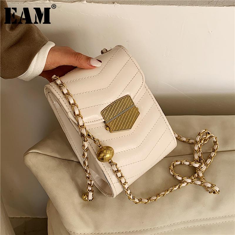 

[EAM] Women New Argyle Chains Phone Bag PU Leather Flap Personality All-match Crossbody Shoulder Bag Fashion Tide 2021 18A1358, Black