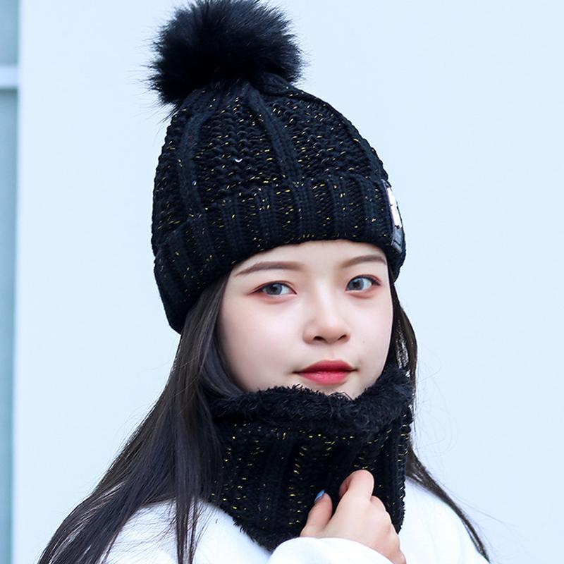 

Yo-Young Women Neck Warm Knitted Winter Hat For Girl Wool Beanies Skullies Velvet Hat Mask Bonnet Femme Balaclava Scarf1