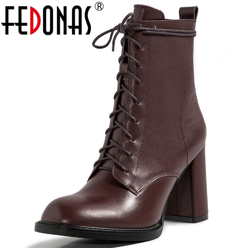 

FEDONAS 2021 Fall Side Zipper Shoes For Women Fashion High Heels Boots For Girls Classic Design Working Party Women Ankle Boots, Blackd