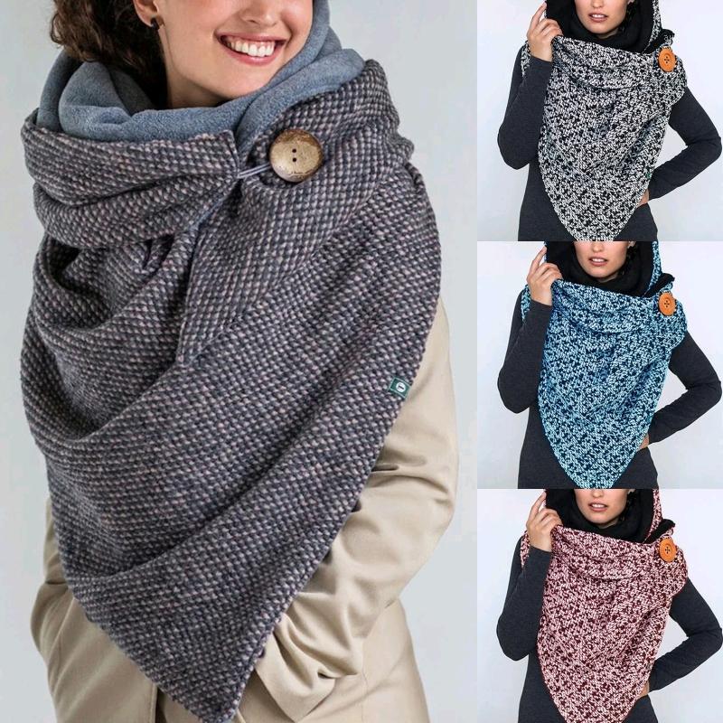 

Scarves Women Winter Thicken Large Triangle Scarf Vintage Plaid Thermal Shawl Wrap Windproof Neck Warmer Blanket With Button1