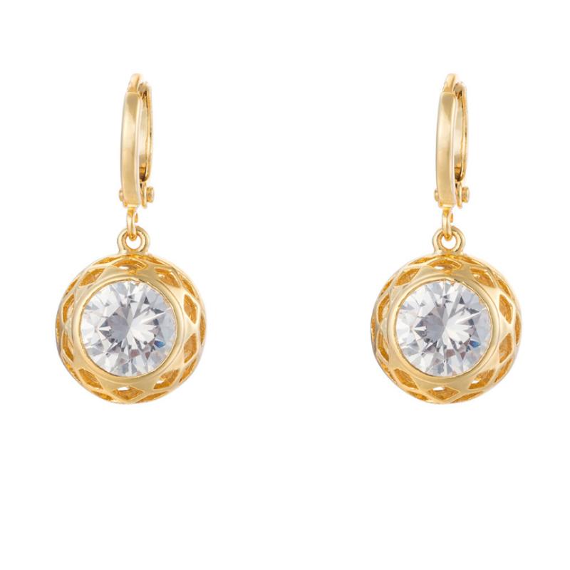

Top Quality + Cubic Zirconia CZ Round Yellow Gold Color Hoop Earrings Anti-Allergic Fashion Party Jewelry Gift for Women