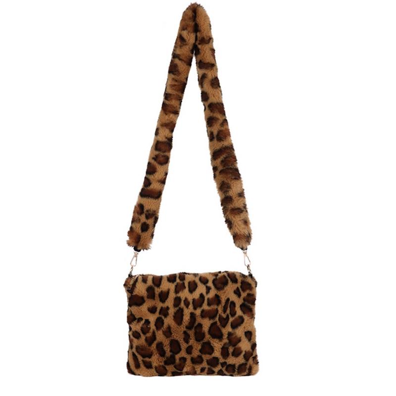 

Women Leopard Print Plush Shoulder Crossbody Bag Tote Satchel Messenger Purse M68C, Pink