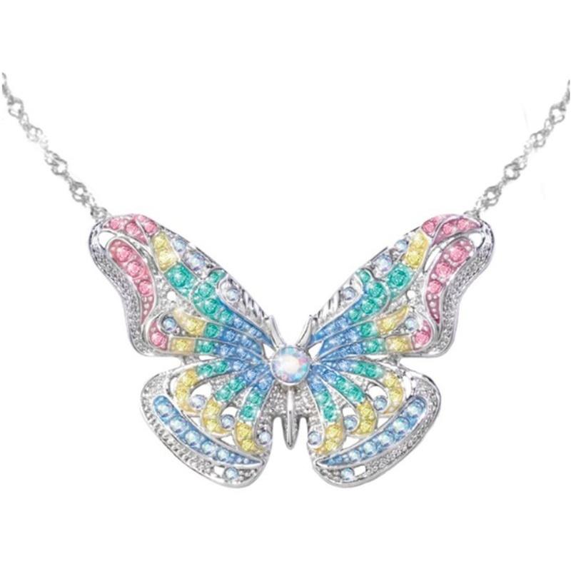 

Luxury exquisite fashion zircon color butterfly necklace pendant women's elegant temperament charm jewelry Valentine's day gift