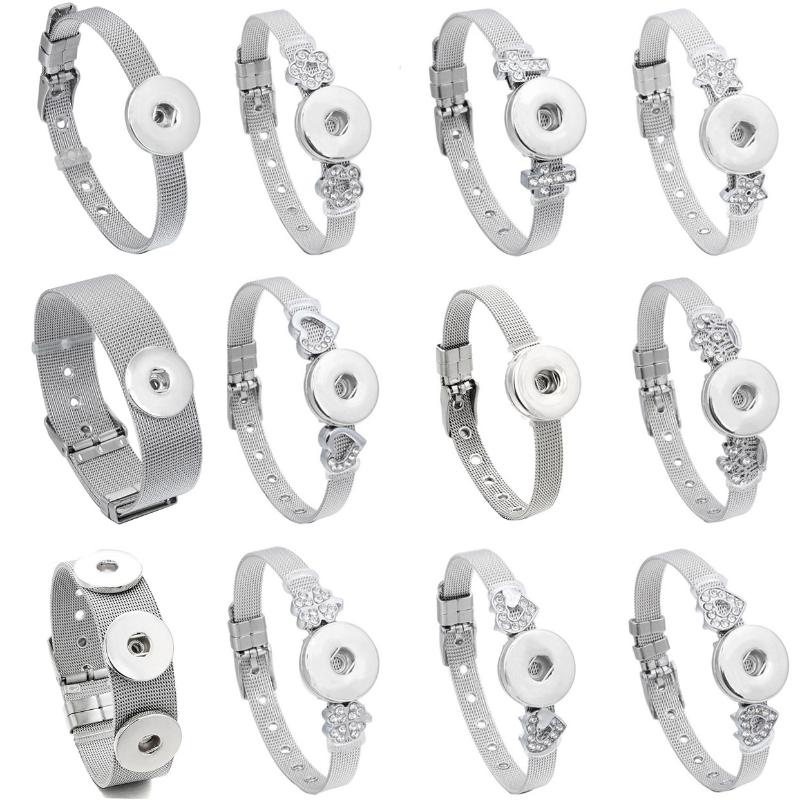 

Interchangeable Snap Jewelry Stainless Steel Bracelet 18mm Snaps Button Watch Bracelets Bangles For Women Men