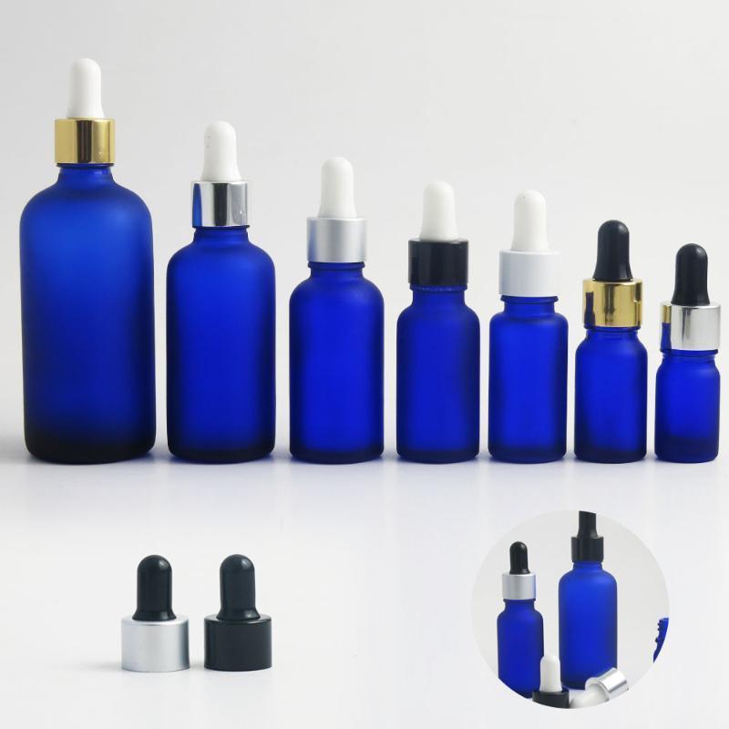 

10PCS 5ml 10ml 15cc 1oz 50cc 100ml blue frosted glass bottle Small Empty essential oil liquid Serum Dropper Bottle1