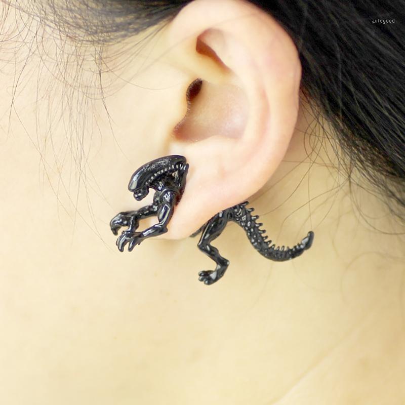 

Stud Earrings European And USA Jewelry 3D Scary Alien Black Color Dinosaur Earring Halloween Women Men Piercing Earrings1
