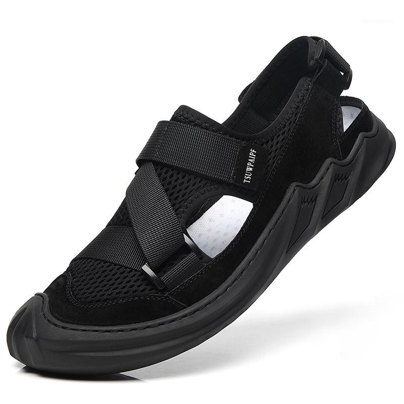 

for mens heren sandals sandalle masculina sport 2020 leather erkek sandalsslippers homme ete couro deportivas beach piel man de1, Black