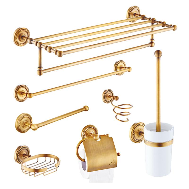 

Free Shipping Antique Bathroom Accessories Sets Wall Mounted Paper Holder Brass Bathroom Hardware Set, Soap Basket, Toilet Brush