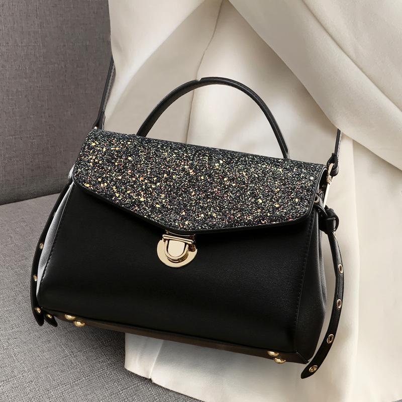 

satchels Genuine Leather Handbags 2021 New Crossbody All-match Color One-shoulder Portable Sequined Purses and Handbags Luxury, Black