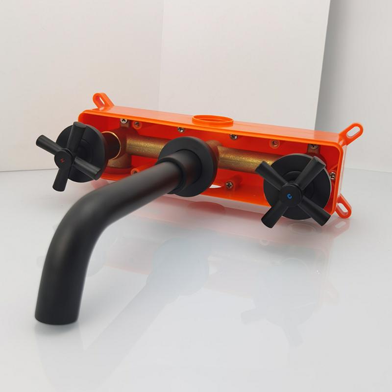 

Bathroom Sink Faucet Wall Mounted Brass Double Handle Three-hole Split Type Hot Cold Basin Faucet Mix Tap With Embedded Box