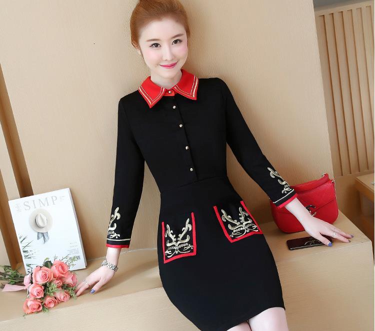 

2021 New Large Spring Women Fashion Temperament Dress Fine Embroidered Pb9m, Black