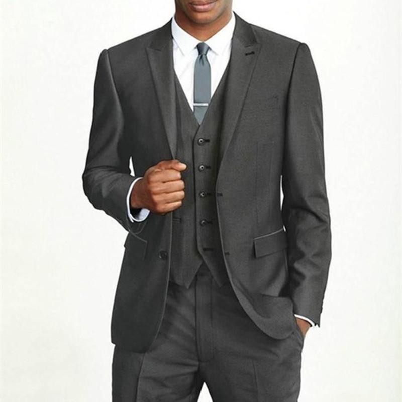 

Classic Design Male Suits Peaked Lapel Two Buttons Slim Dark Gray Groomsman Tuxedos Wedding men Suit ( Jacket+pants+vest+tie, Beige