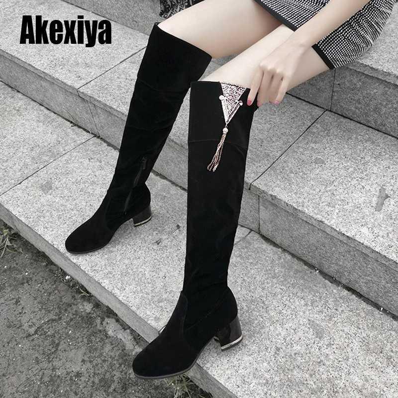 

Winter Boots Women High Heels Boots Sexy Over The Knee for Women Black Stretch Winter Shoes u9601